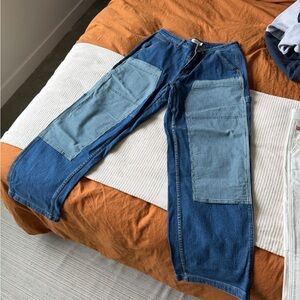 Men's Relaxed Fit Patchwork Jeans - Blue